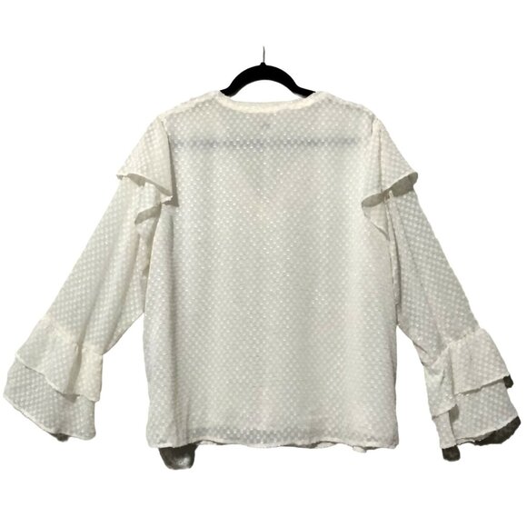 A New Day Womens White Sheer Textured Blouse Layered Ruffle Sleeves Size XXL - Picture 5 of 7